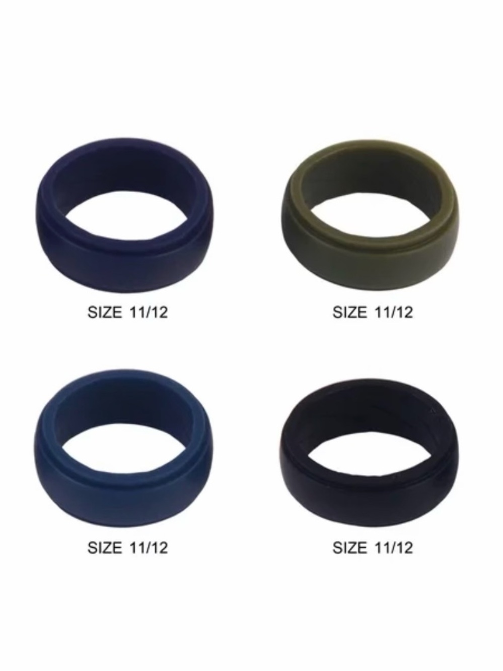 Silicone Ring Set - Navy, Olive, Blue, Black Size 11/12 - 4 Pack